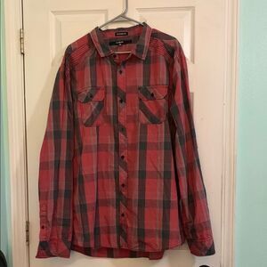 Carbon Red Black and Gray Plaid Button Down Shirt Classic Fit Size XXL
